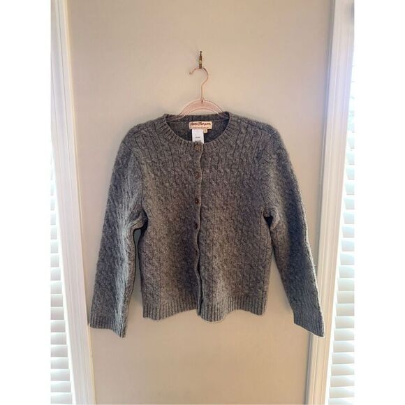 Norm Thompson Gray Cableknit Button Down Cardigan Wool Womens XL Vintage - Picture 1 of 5